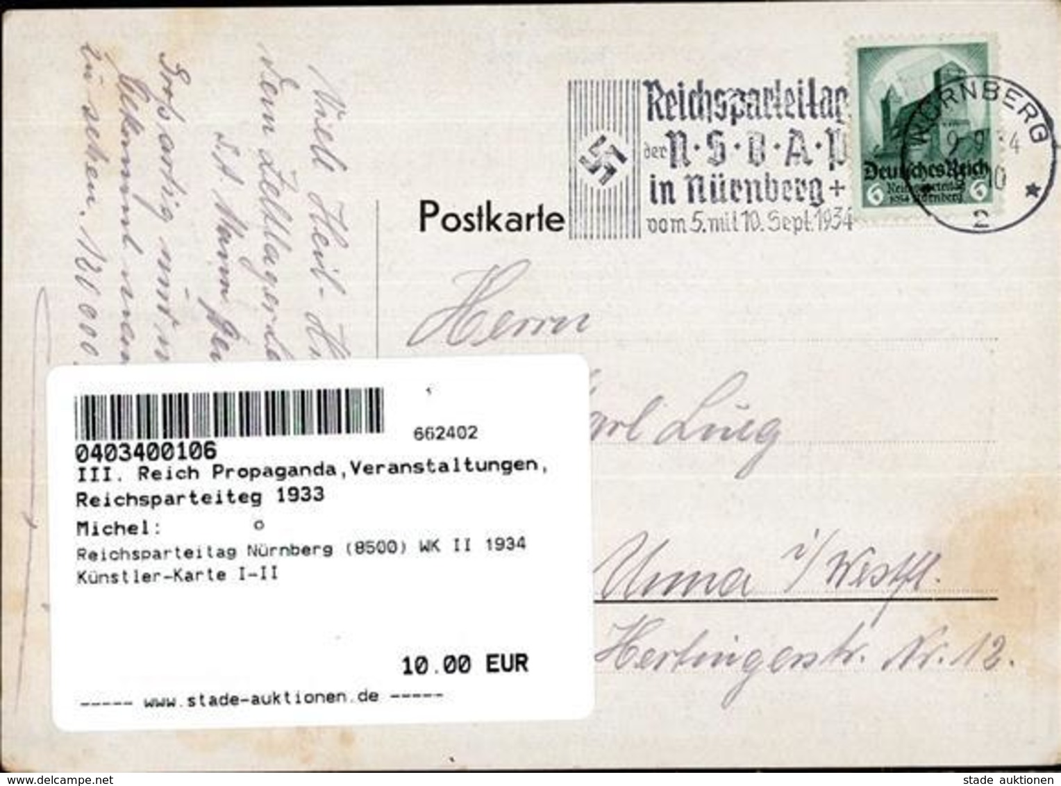 Reichsparteitag Nürnberg (8500) WK II 1934 Künstler-Karte I-II - Guerra 1939-45