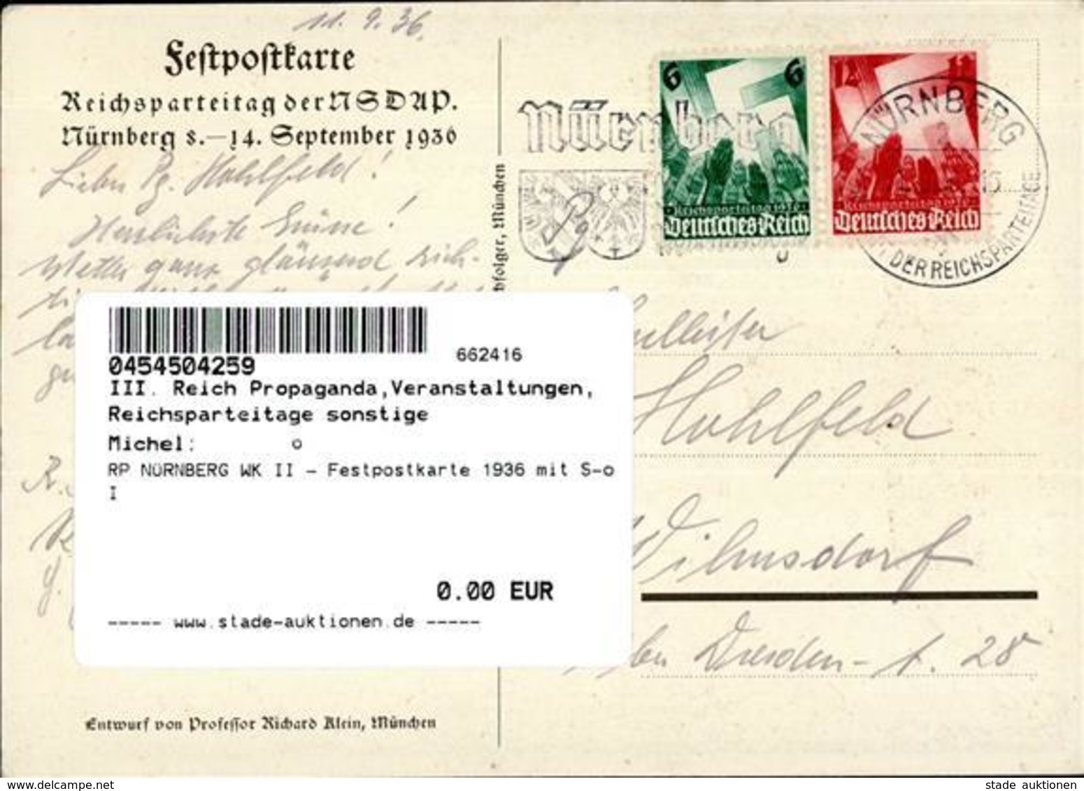 RP NÜRNBERG WK II - Festpostkarte 1936 Mit S-o I - Guerra 1939-45