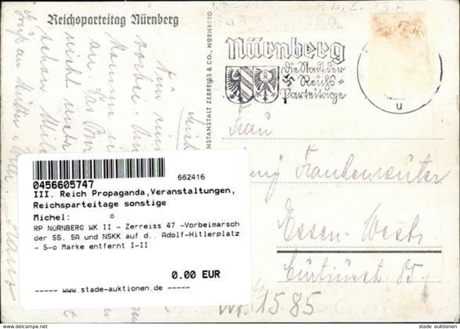 RP NÜRNBERG WK II - Zerreiss 47 -Vorbeimarsch Der SS, SA Und NSKK Auf D,. Adolf-Hitlerplatz - S-o Marke Entfernt I-II - Guerra 1939-45