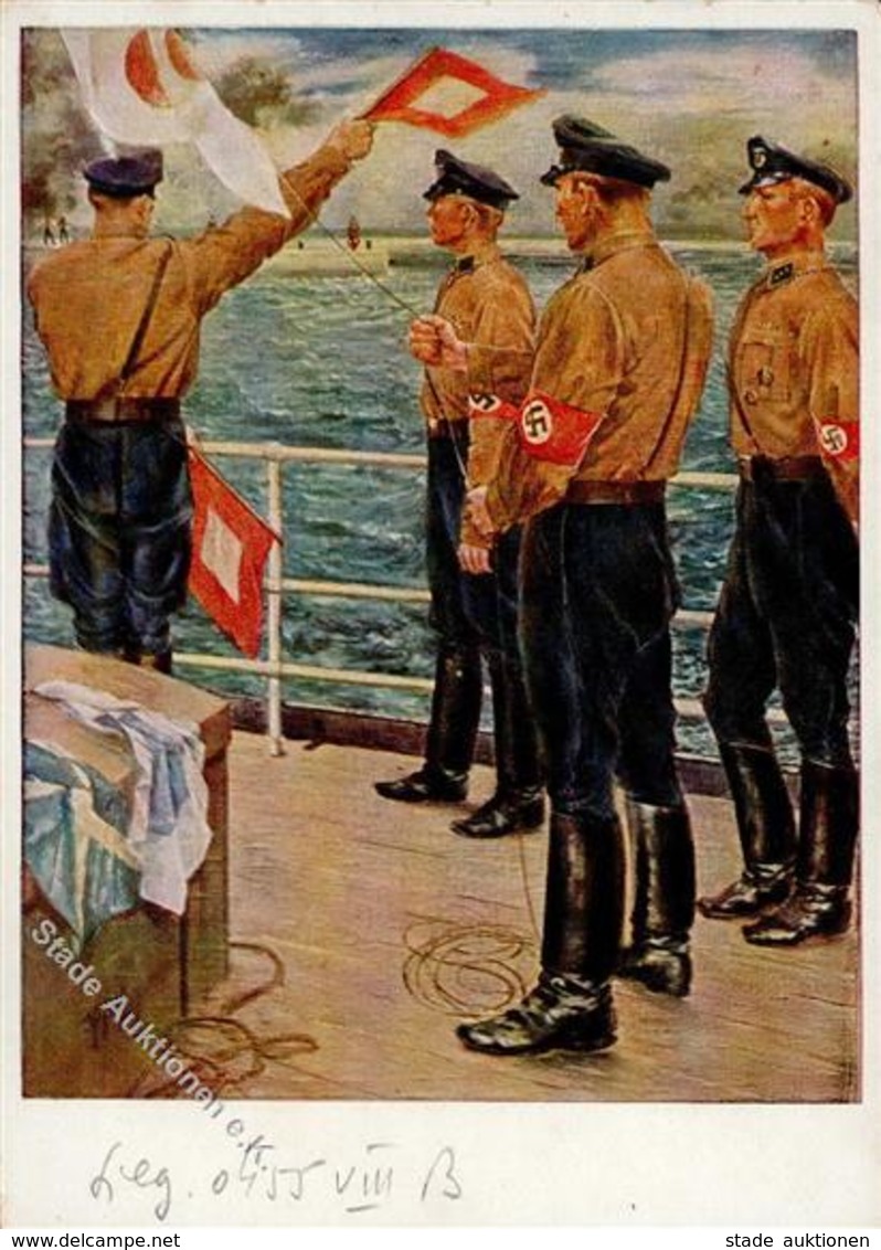 SA WK II Marine SA Signalflaggen Sign. Tschech, Will Künstlerkarte I-II - Guerra 1939-45