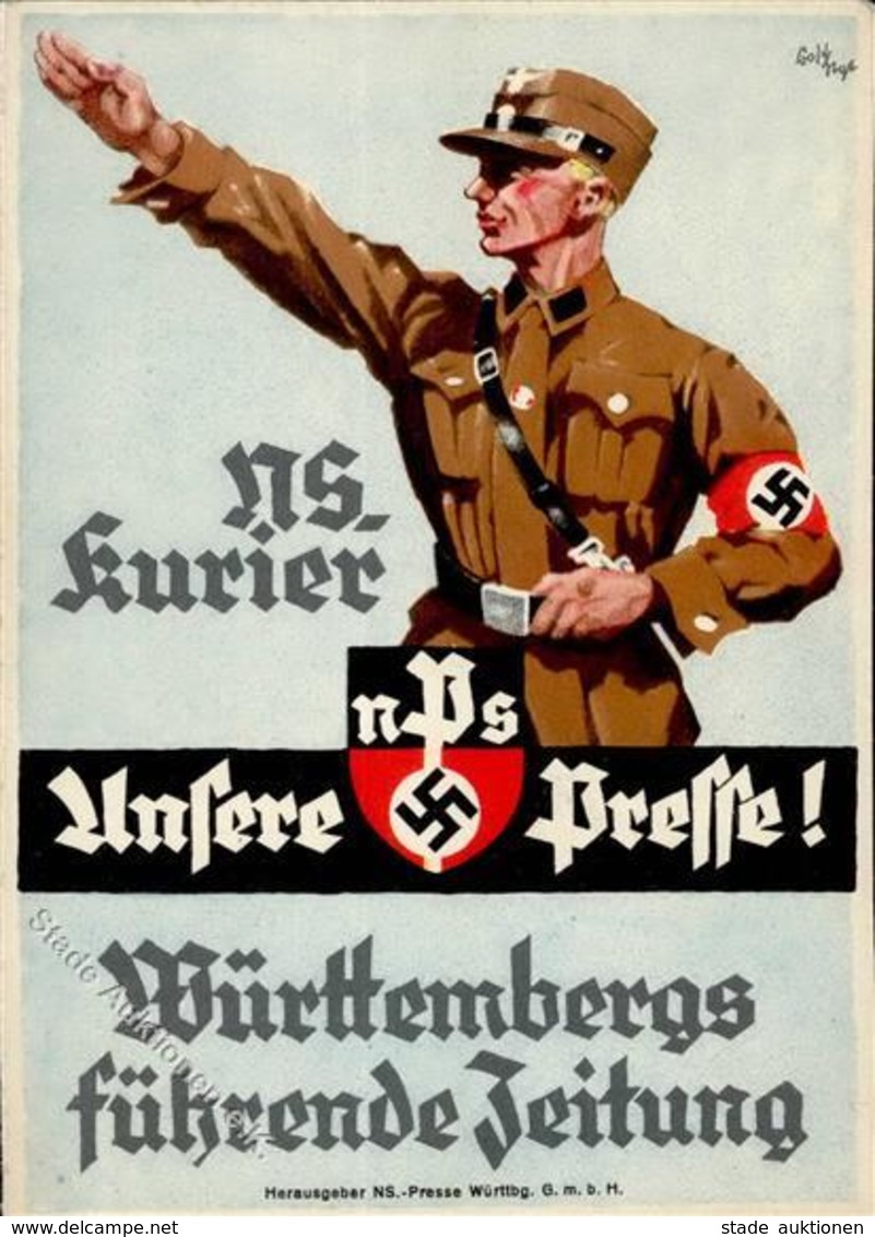 SA-Prop-Ak WK II - NS-PRESSE WÜRTTEMBERG - Klapp-Prop-Ak D. NS-KURIER STUTTGART Sign. Künstlerkarte I-II  R! - Guerra 1939-45