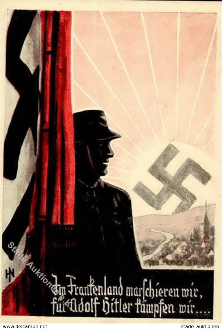 SA-Prop-Ak WK II - SA - Im FRANKENLAND Marschieren Wir, Für Adolf Hitler Kämpfen Wir. Sign. SS Mann Hans Neuner Bayreuth - Guerra 1939-45