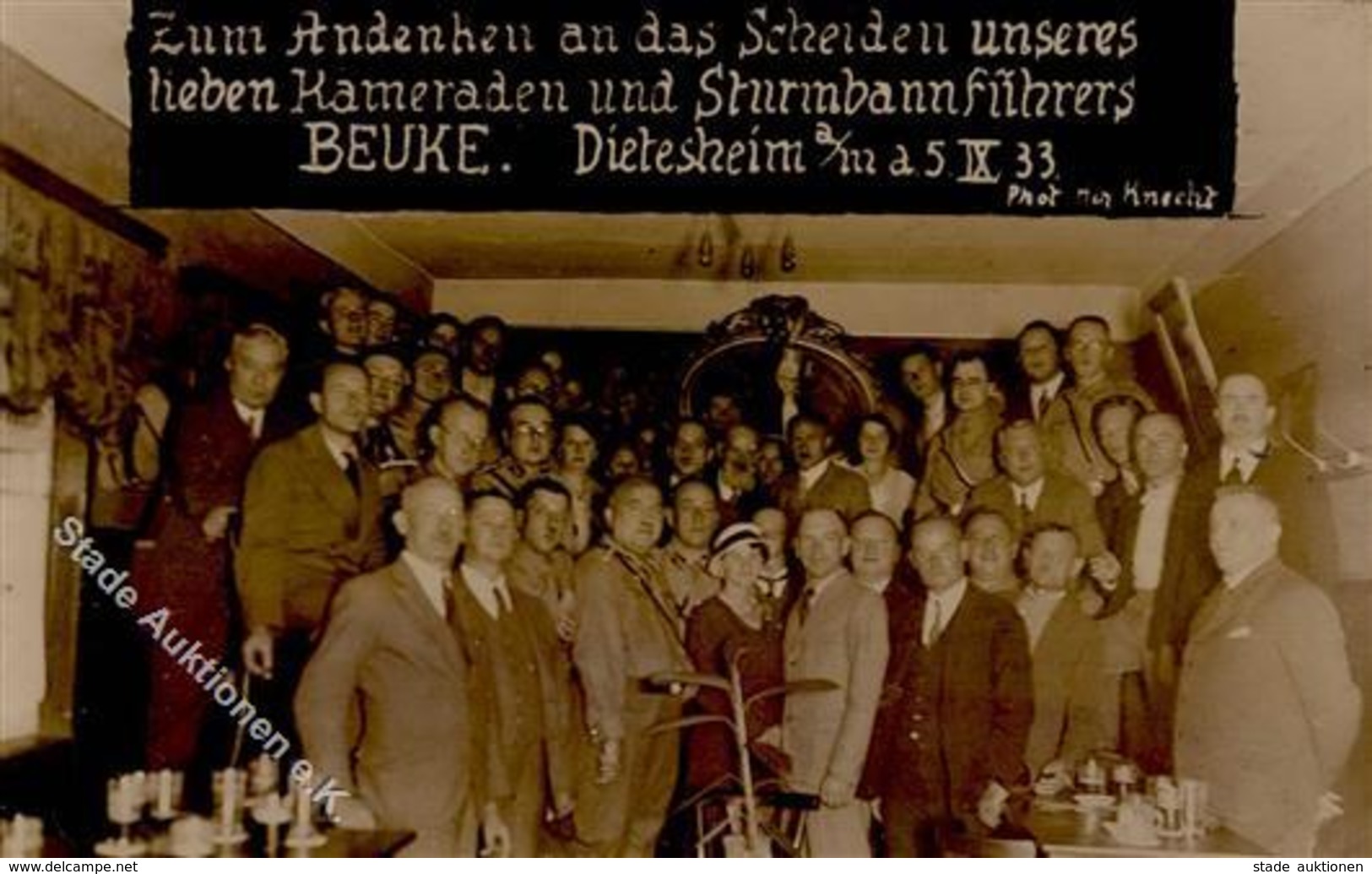 SS WK II - Foto-Ak -Andenken An D. Scheiden Unseres STURMBANNFÜHRERS BEUKE - DIETESHEIM Am Main 5.9.1933- I-II - Guerra 1939-45