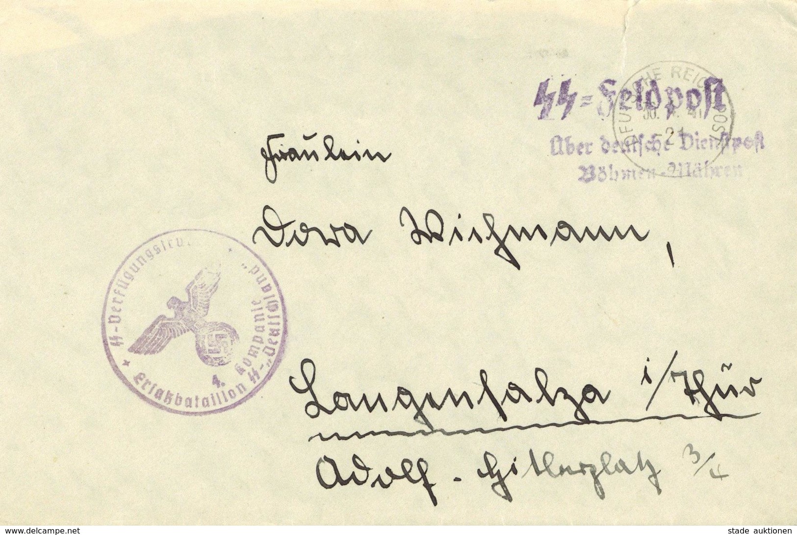 SS WK II - SS-Feldpostbrief -SS-VERFÜGUNGSTRUPPE ERSATZBATAILLON SS-DEUTSCHLAND I-II - Guerra 1939-45