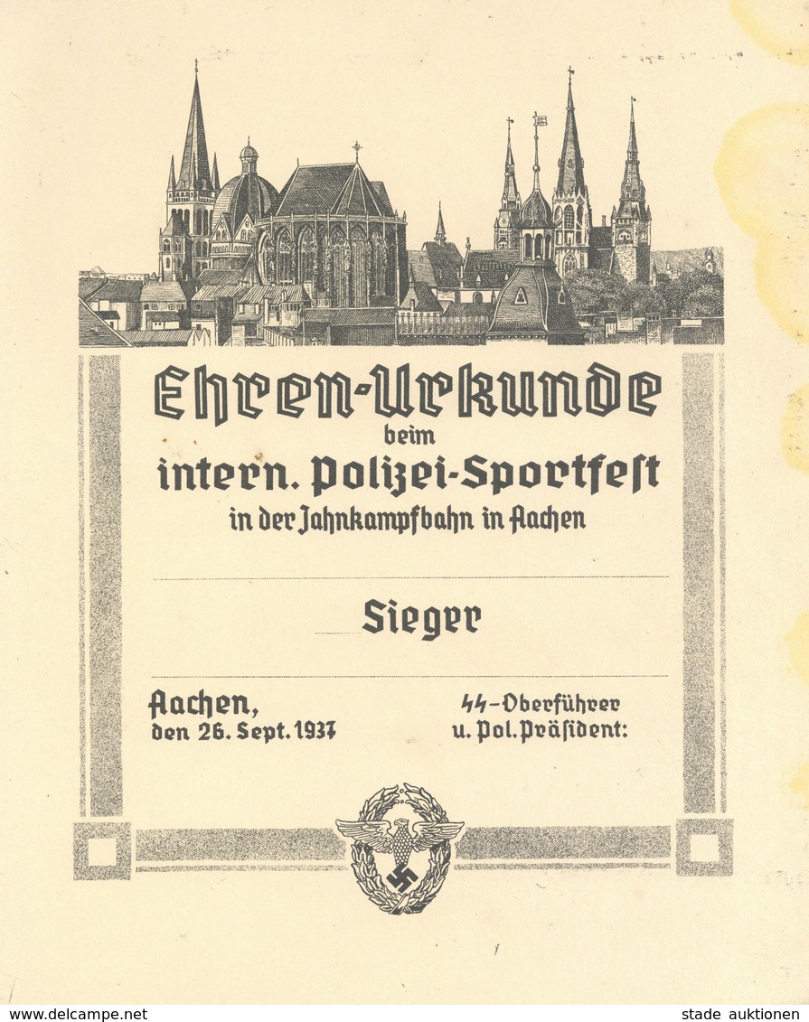 SS WK II Ehrenurkunde Beim Intern. Polizei Sportfest 1937 Blanco II (fleckig) - Guerra 1939-45