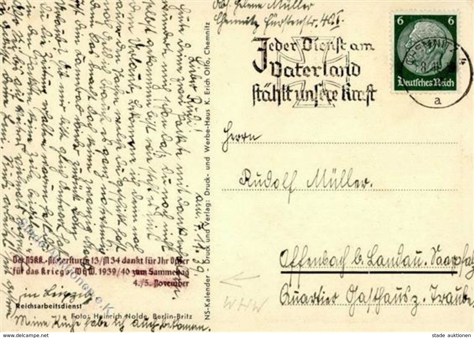 WHW WK II - Zudruck: Der NSKK-MOTORSTURM 13 Dankt Für Ihr Opfer Für Das KRIEGS-WHW 1939/40 Zum Sammeltag 4/5.November -  - Guerra 1939-45