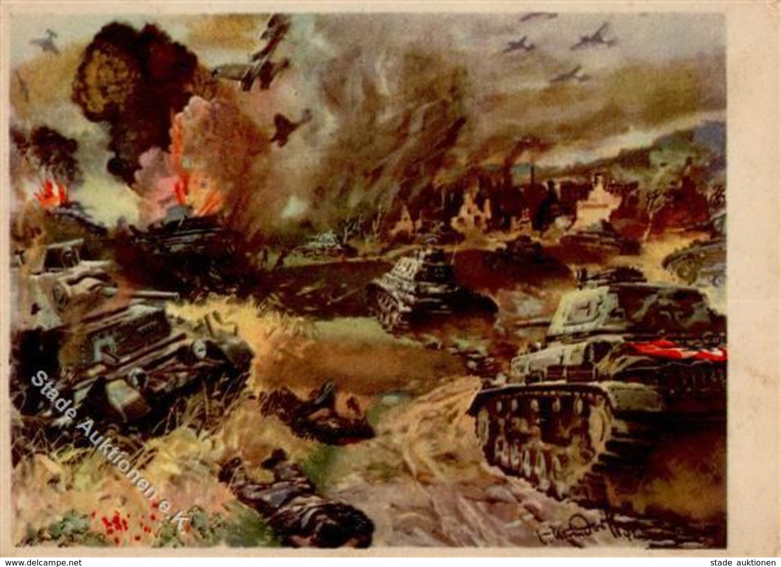 Panzer (WK II) Stuka Im Angriff WK II Sign. Mundorff, V.  I-II Réservoir - Guerra 1939-45