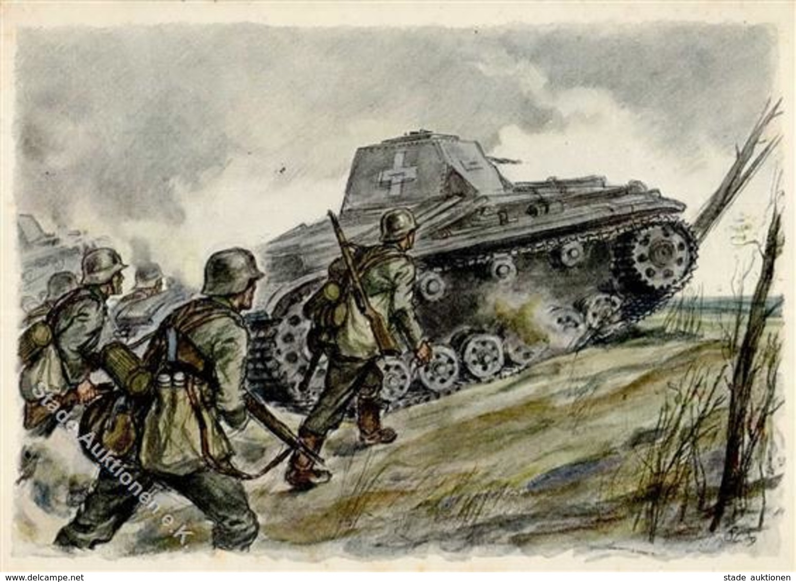 Panzer (WK II) WK II Künstlerkarte I-II Réservoir - Guerra 1939-45