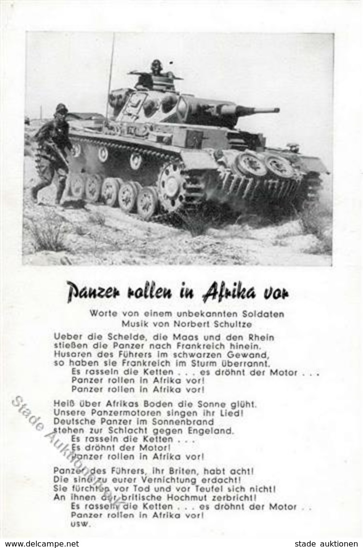 Panzer WK II Liederkarte Panzer Rollen In Afrika Vor I-II Réservoir - Guerra 1939-45