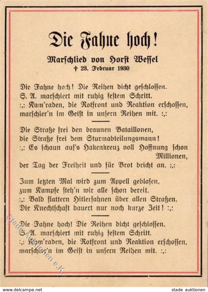 Soldatenlied WK II WK II Horst Wessel Die Fahne Hoch  I-II - Guerra 1939-45