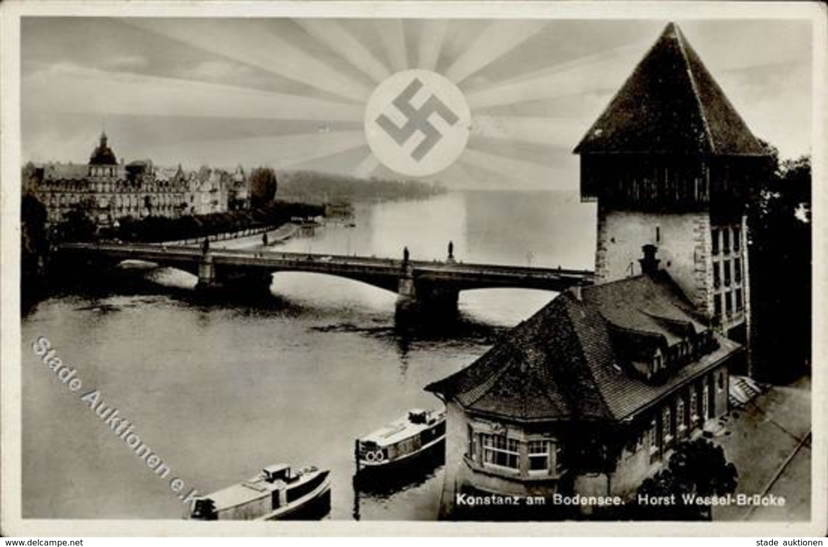 Aufgehende Sonne WK II Konstanz (7750) WK II Horst Wessel-Brücke Foto AK I-II - Guerra 1939-45