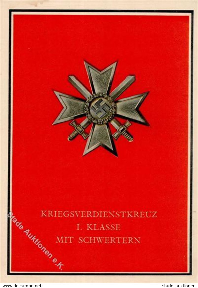 Orden WK II Kriegsverdienstkreuz 1. Klasse Mit Schwertern Ansichtskarte  I-II - War 1939-45