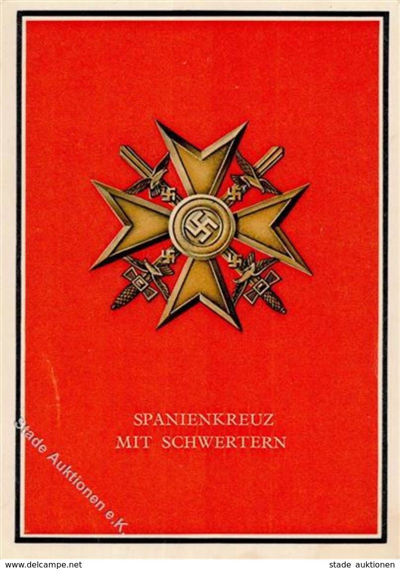 Orden WK II Spanienkreuz Mit Schwertern Ansichtskarte  I-II - Guerra 1939-45