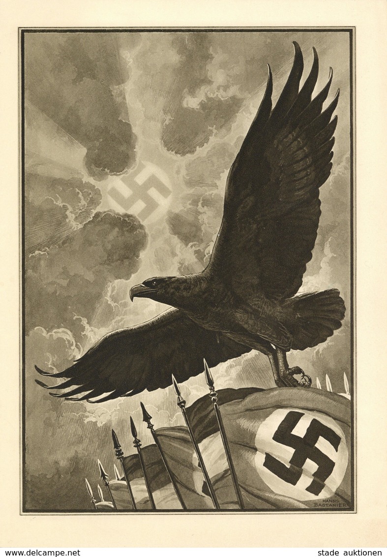 Schmucktelegramm WK II Reichsadler Mit Flaggen Sign. Bastanier, Hanns I-II - Guerra 1939-45