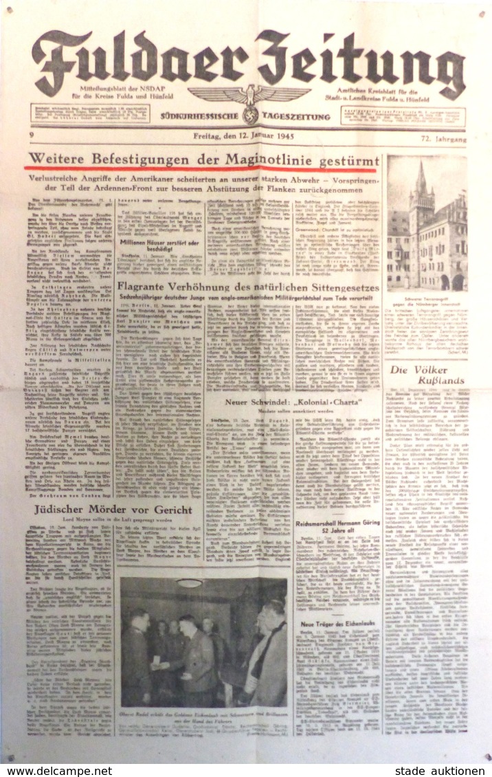 Buch WK II FULDA Zeitung Jan. 1945 U. A. Oberst Rudel Erhält Das Goldene Eichenlaub II Journal - Weltkrieg 1939-45