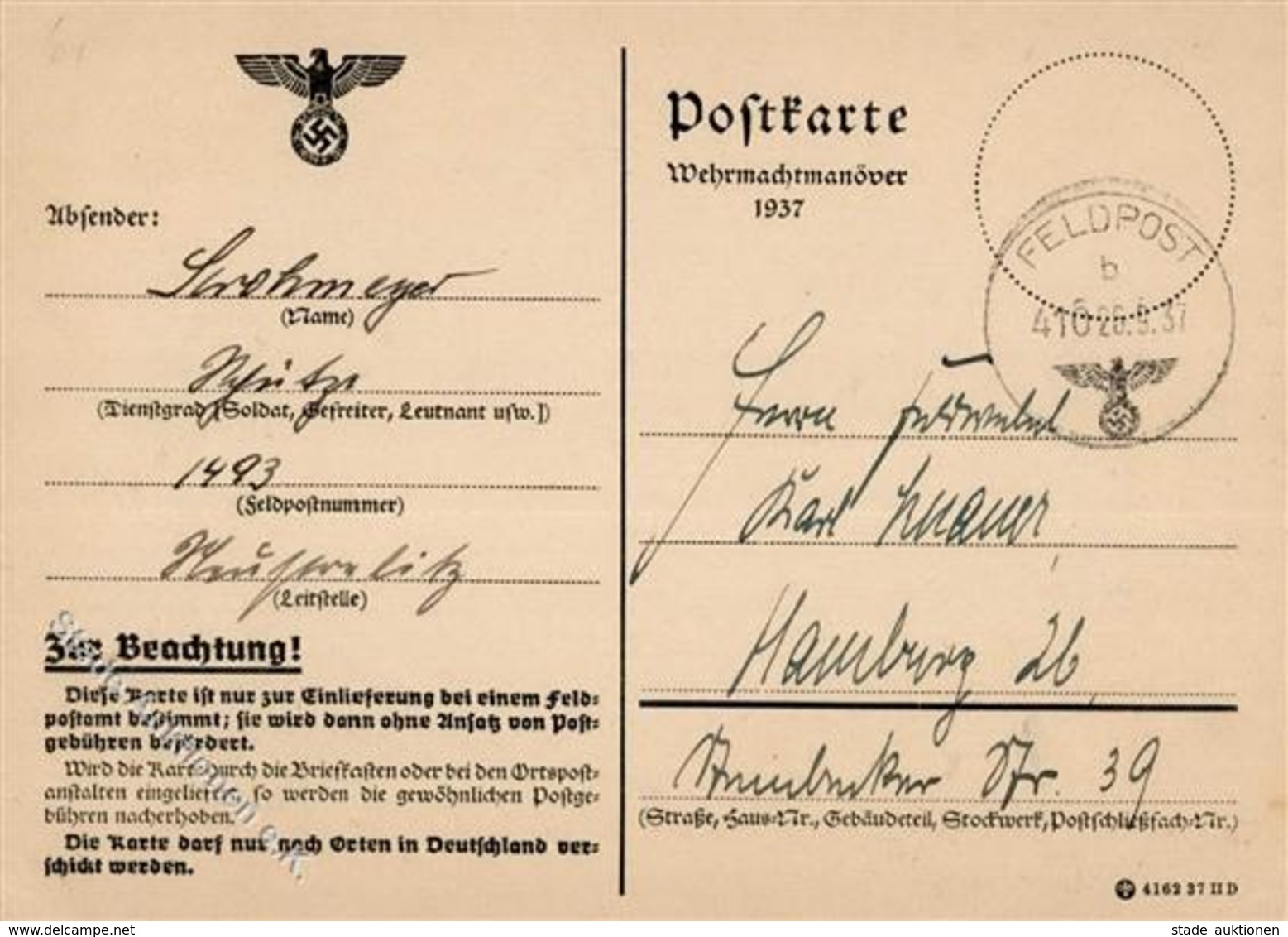 Feldpost WK II Wehrmachtsmanöver 1937^Lot Mit 2 Karten I-II - Guerra 1939-45