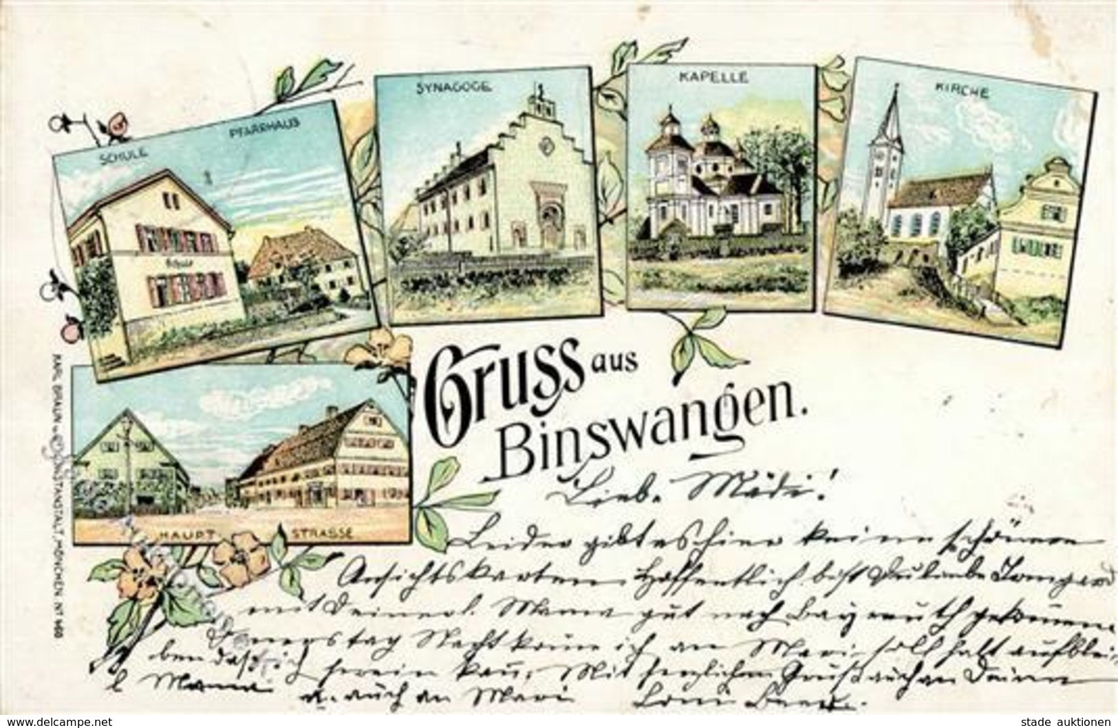 Synagoge BINSWANGEN - Litho Mit Synagoge (kleine Kratzstelle) Synagogue - Giudaismo