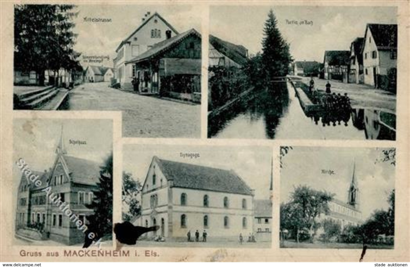 Synagoge Mackenheim Frankreich Ansichtskarte 1914 II (Stauchung, Fleckig) Synagogue - Giudaismo