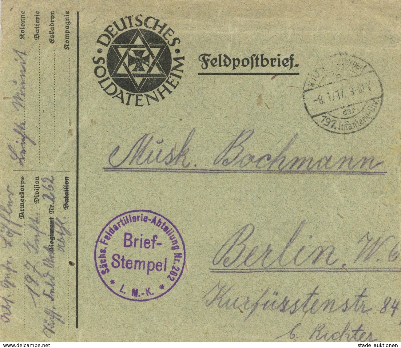 Judaika - Feldpostbrief 1917 D. DEUTSCHEN SOLDATENHEIM Mit Judenstern Und Eisernem Kreuz I-II Judaisme - Giudaismo