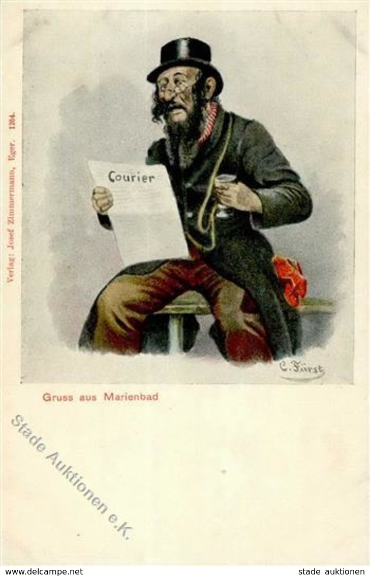Judaika - MARIENBAD - Jude Liest D. Courier Sign. C.Fürst I Judaisme - Judaika