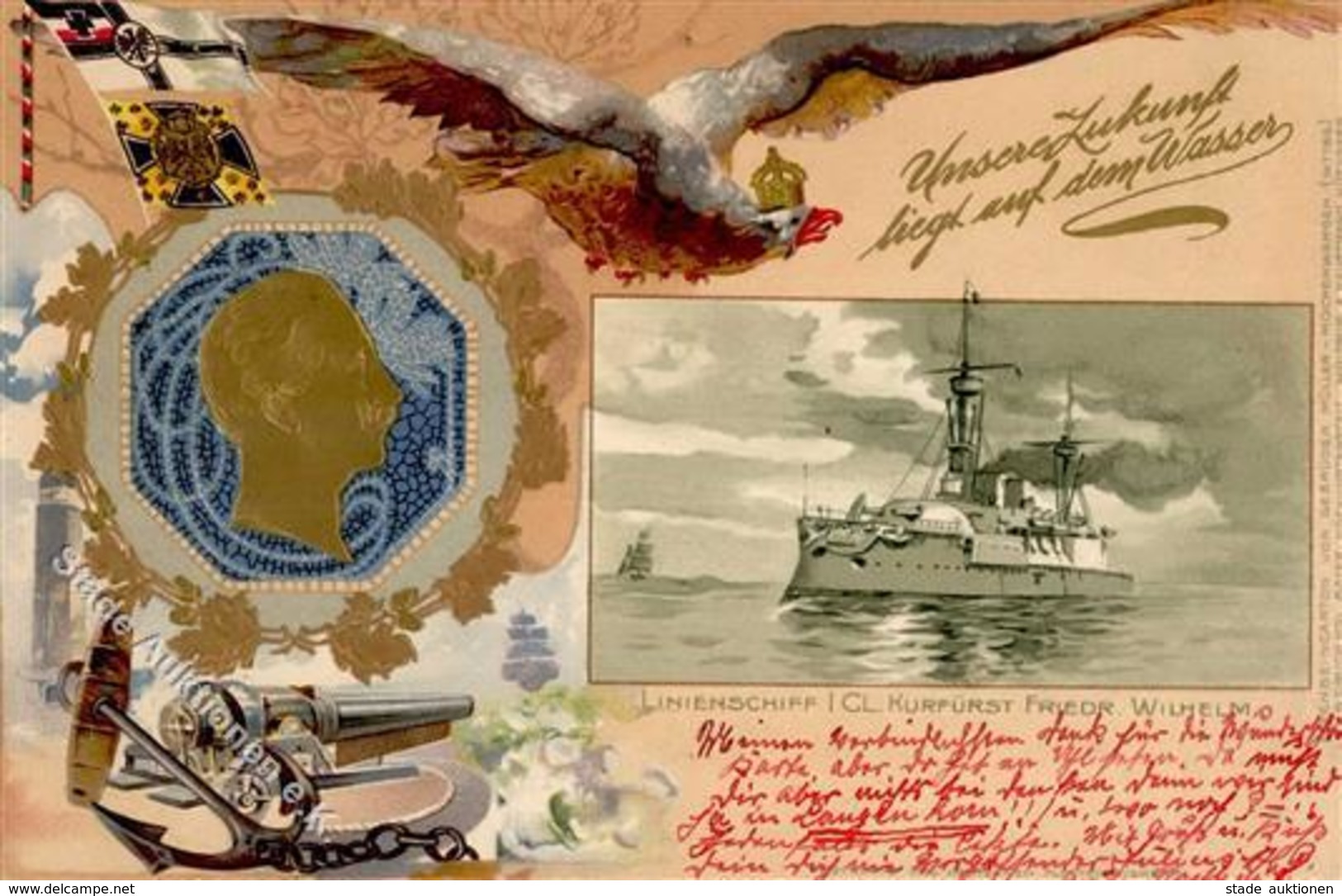 Schiff Kreuzer WK I Linienschiff CL Kurfürst Friedr. Wilhelm 1901 Präge-Karte I-II Bateaux Bateaux - Guerra