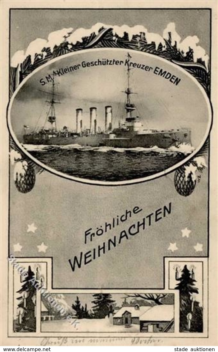 Schiff Kreuzer WK I Weihnachten SM Kleiner Geschützter Kreuzer Emden Ansichtskarte I-II Noel Bateaux Bateaux - Guerra