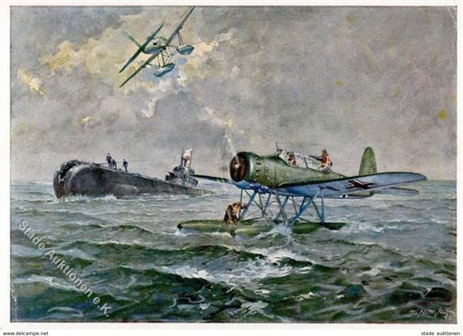 U-Boot WK II Arado Flugzeuge Ar 196 Sign. Matejko, Theo Künstlerkarte I-II (Eckbug) Aviation - Guerra