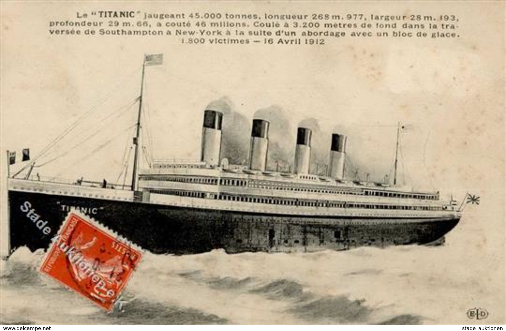 Dampfer Titanic Künstlerkarte I-II (fleckig) - Guerra