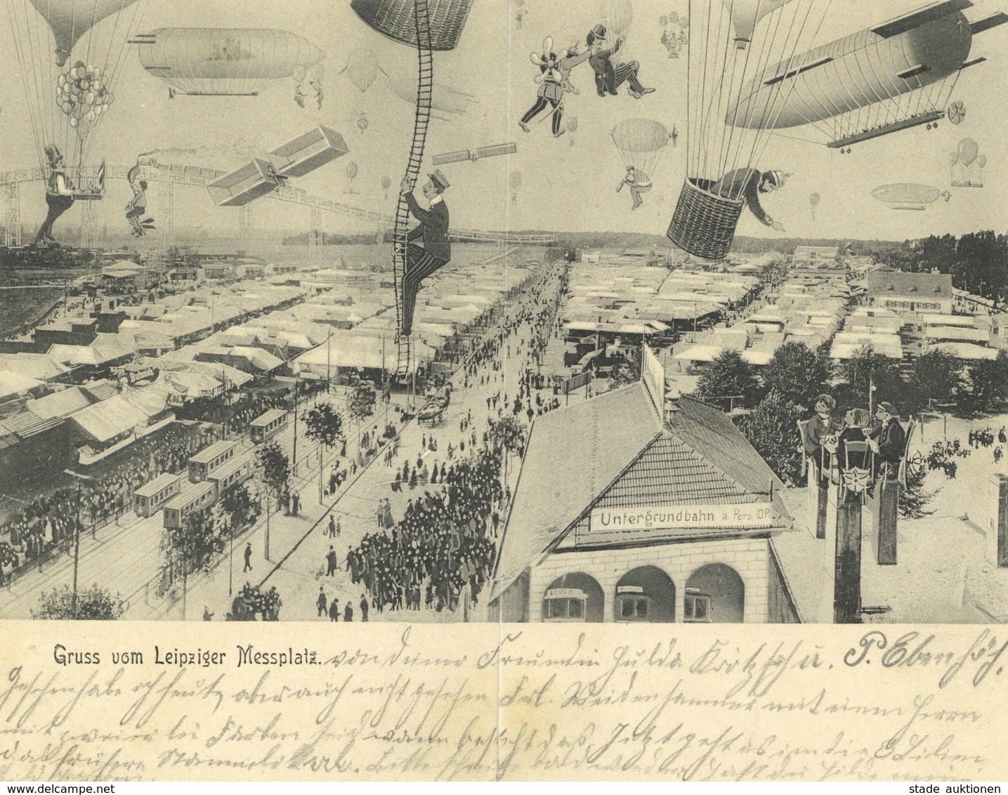 LEIPZIG (o-7000) Klappkarte! Gruss Von Der LEIPZIGER MESSE Mit LUFTSCHIFFE, 1911 I-II (etwas Angetrennt) Montagnes - Aviatori