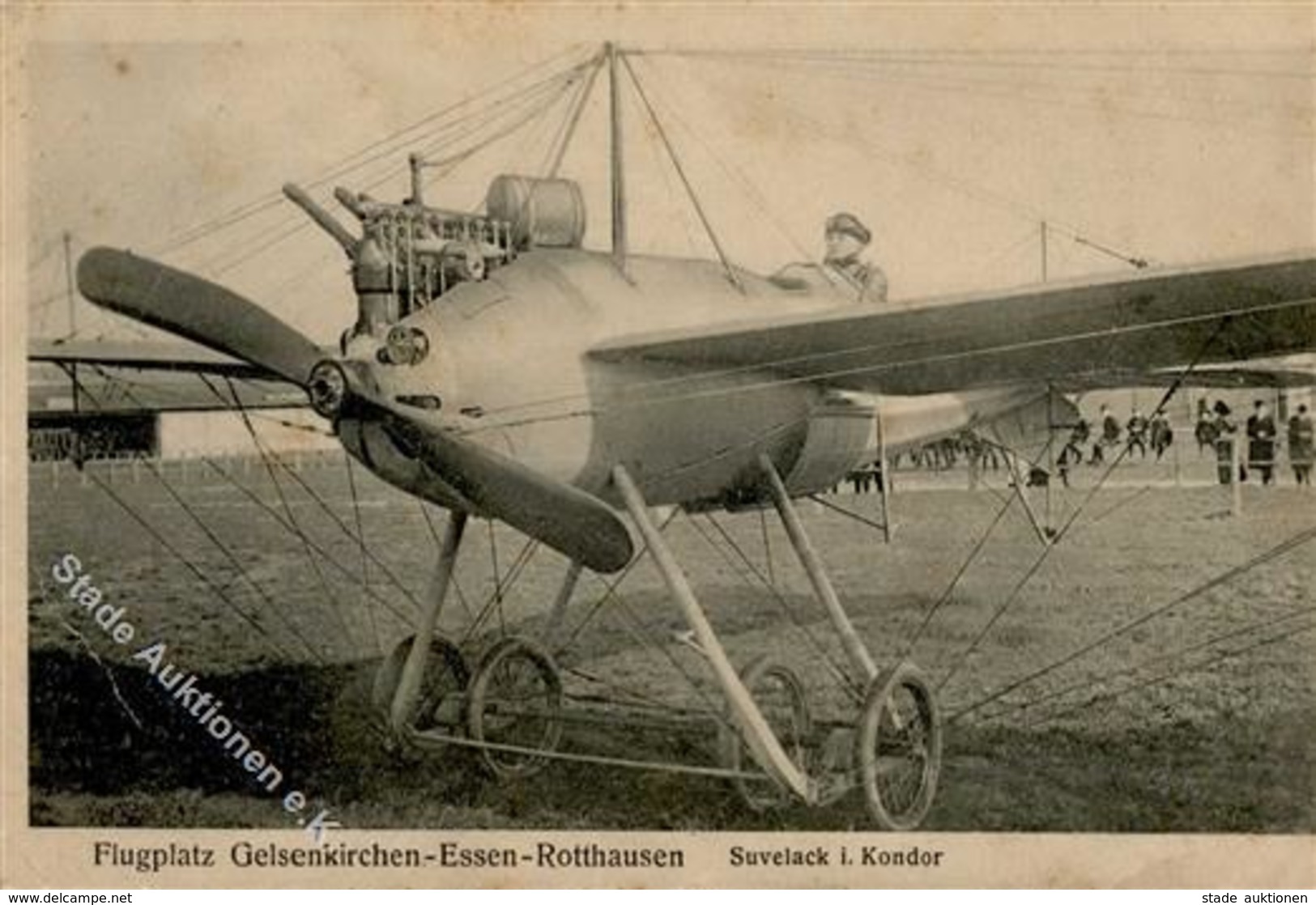 Flugwesenpionier Pilot Suvelack Im Kondor Flugplatz Gelsenkirchen Essen Rotthausen  1913 I-II (fleckig) - Aviatori