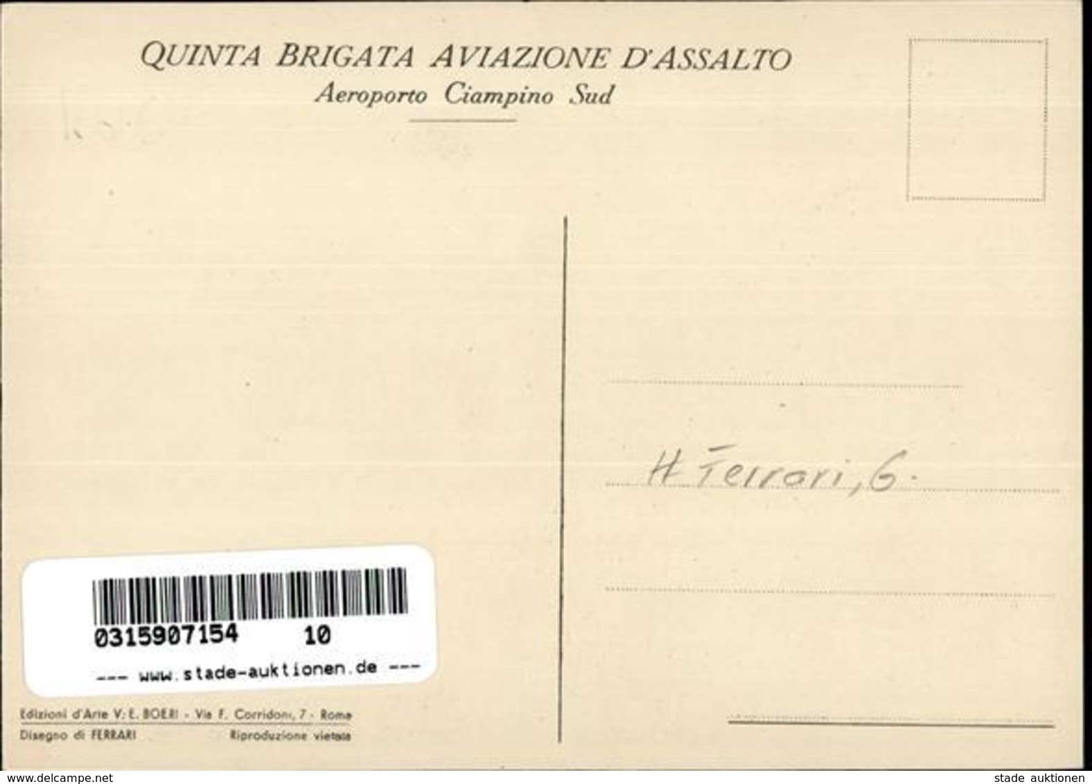 Flugwesen WK II Italien Quinta Brigata Aviazione D'Assalto Sign. Ferrari, G. Künstlerkarte I-II Aviation - 1939-1945: 2a Guerra