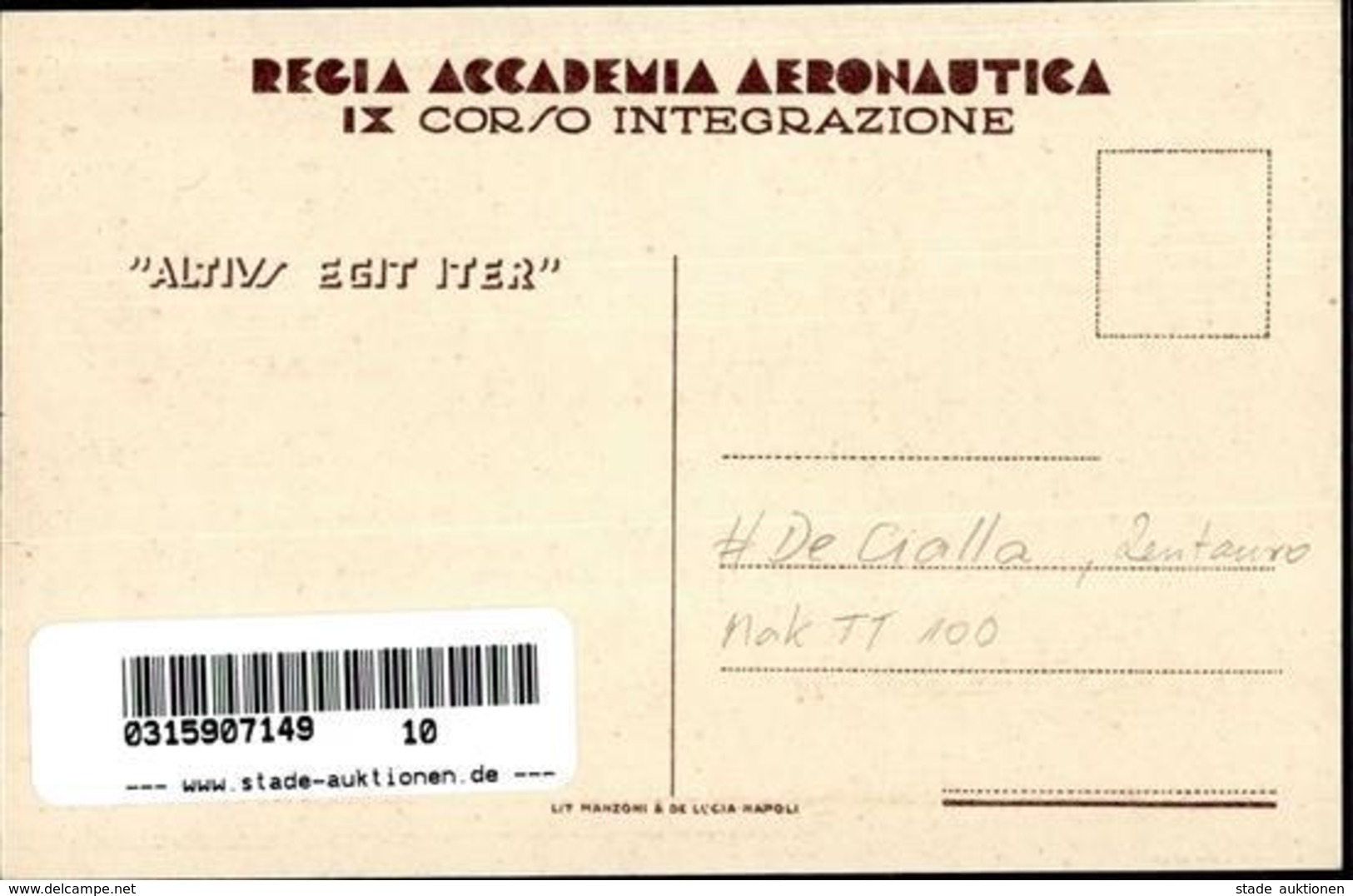 Flugwesen WK II Italien Regia Accademia Aeronautica MAK TT 100  Zentauro Sign. De'Cialla Künstlerkarte I-II Aviation - 1939-1945: 2a Guerra