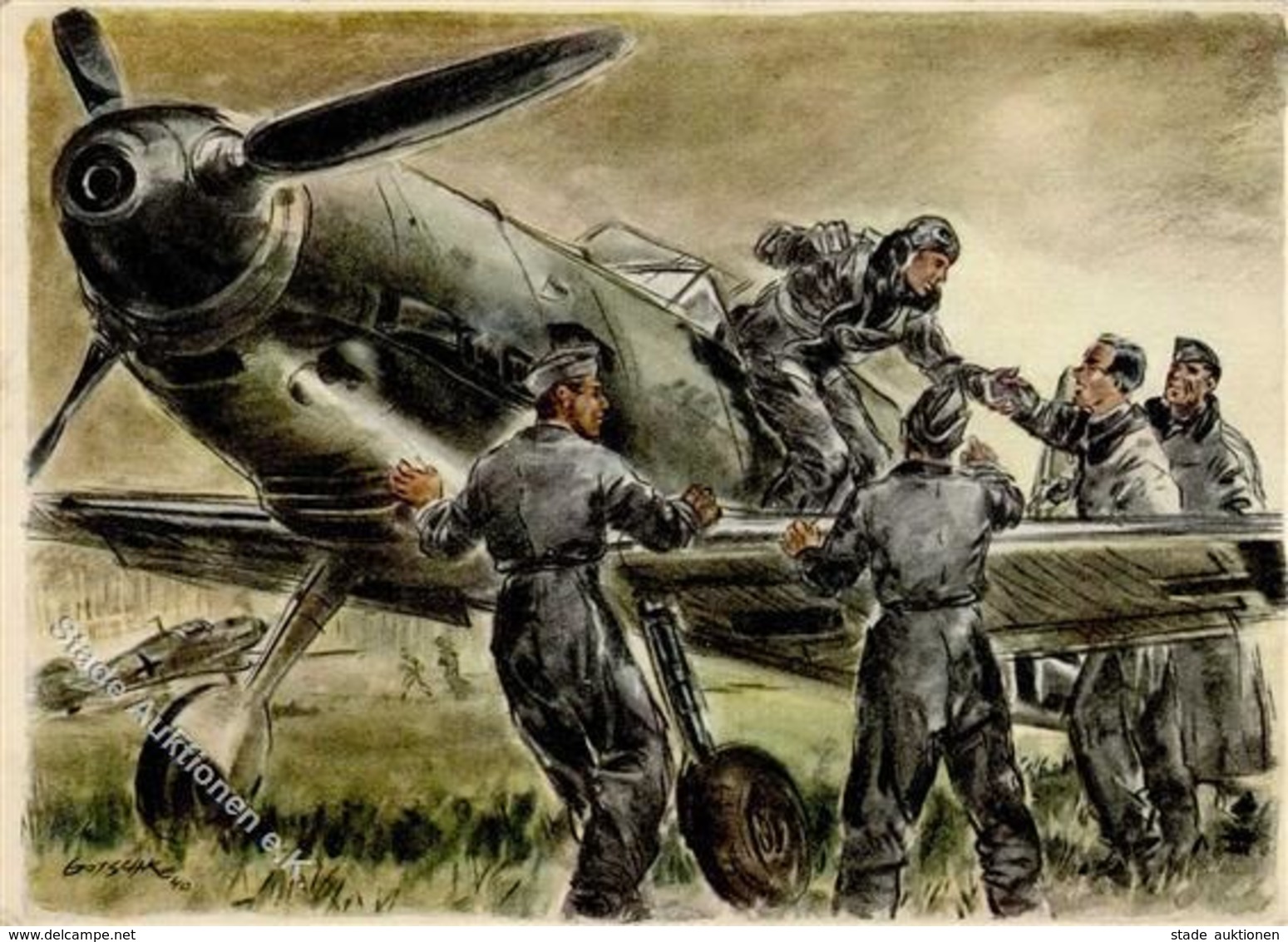 Flugzeug WK II Jagdmaschine Sign. Gotschke Künstler-Karte I-II Aviation - 1939-1945: 2a Guerra