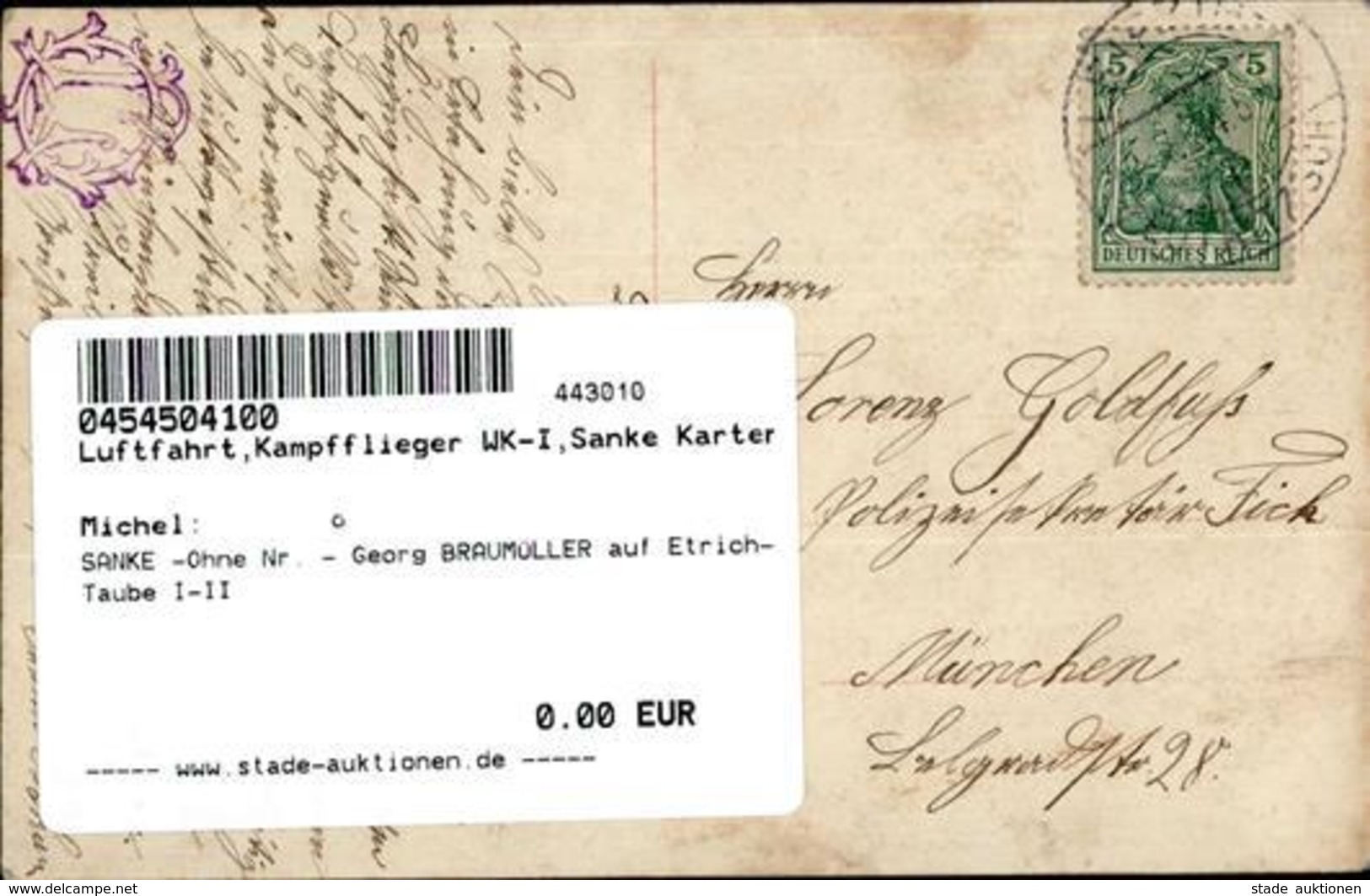 SANKE -Ohne Nr. - Georg BRAUMÜLLER Auf Etrich-Taube I-II - Guerra 1914-18