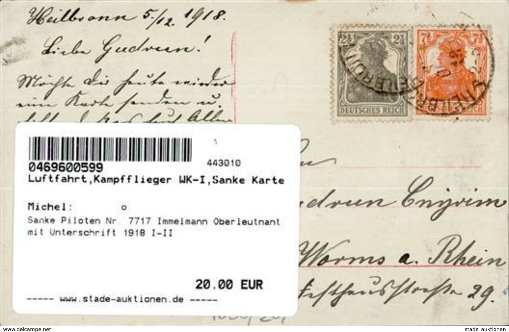 Sanke Piloten Nr. 7717 Immelmann Oberleutnant Mit Unterschrift 1918 Foto-Karte I-II - Weltkrieg 1914-18