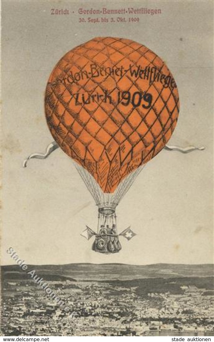 Ballon Zürich (8000) Schweiz Gordon Bennett Wettfliegen Ballon Seidenpapier Zum Aufpusten 1909 I-II - Mongolfiere