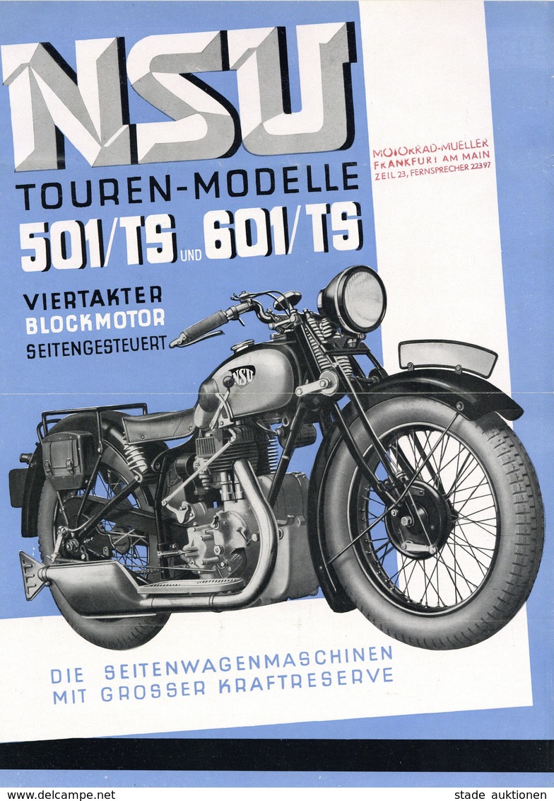 MOTORRAD - 4 Seitiges NSU-Seitenwagen-Werbeblatt - DINA4, Gefaltet I-II - Moto