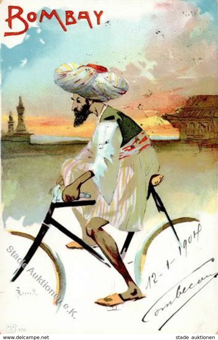 Rossetti Fahrrad Inder Bombay Künstlerkarte 1904 I-II (fleckig) Cycles - Treni