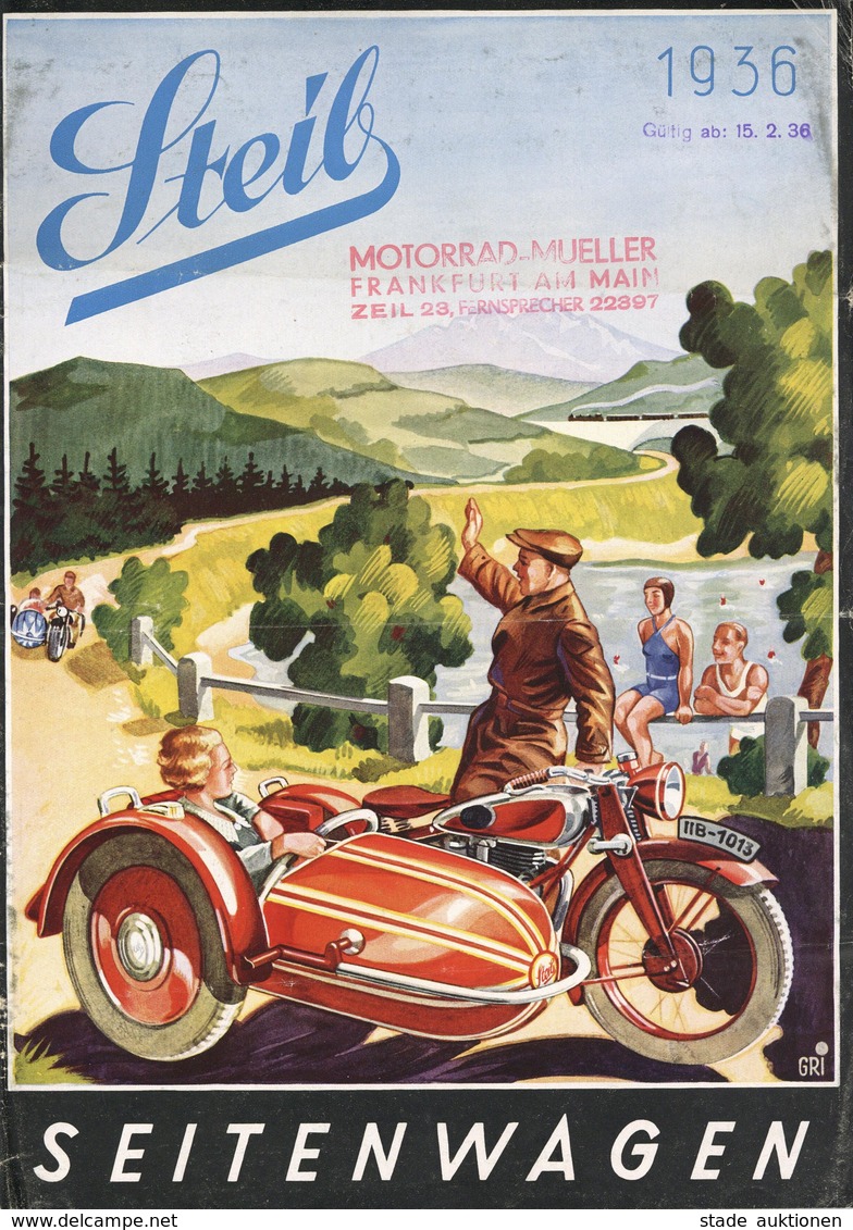 MOTORRAD - STEIB-SEITENWAGEN - 8-seitges Gefaltetes DINA4-Werbeblatt Mit Beilage! 1936 II - Moto