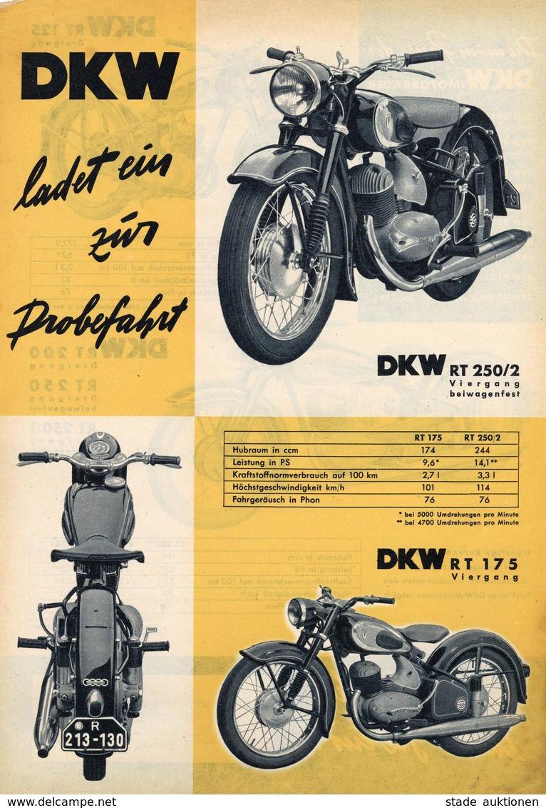 Motorrad Oldtimer DKW Lot Mit 2 Prospekten Und 1 Preisliste 50'er Jahre I-II - Moto