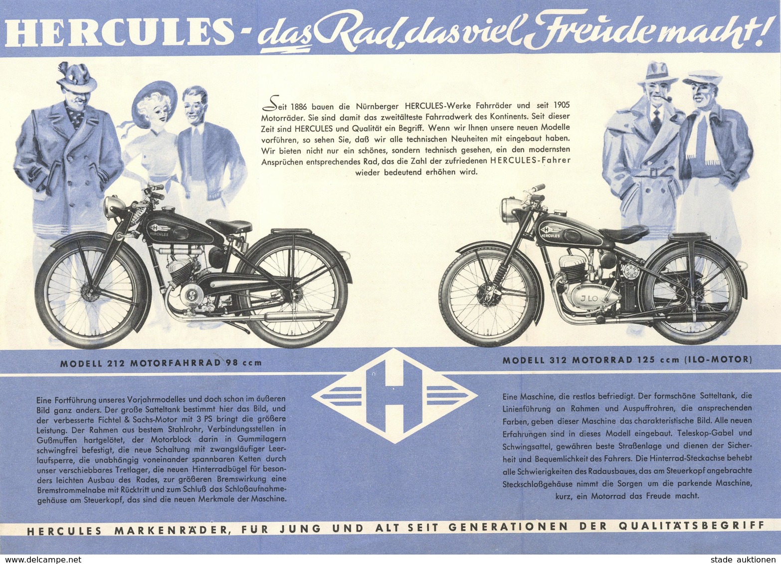 Motorrad Oldtimer Hercules Prospekt 50'er Jahre I-II (fleckig) - Moto