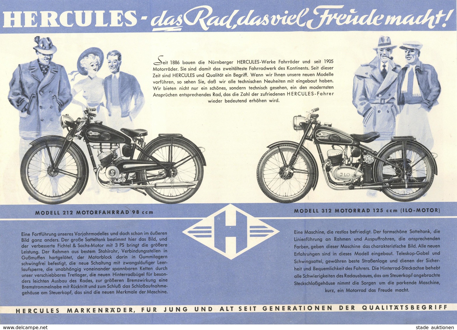 Motorrad Oldtimer Hercules Prospekt 50'er Jahre I-II (fleckig) - Motorräder