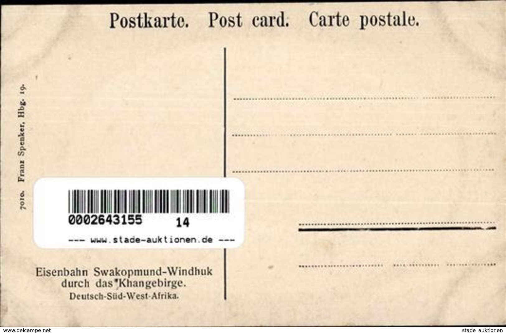 Kolonien Deutsch Südwestafrika Eisenbahn Swakopmund Windhuk Durch Das Khangebirge I-II Chemin De Fer Colonies - Geschichte