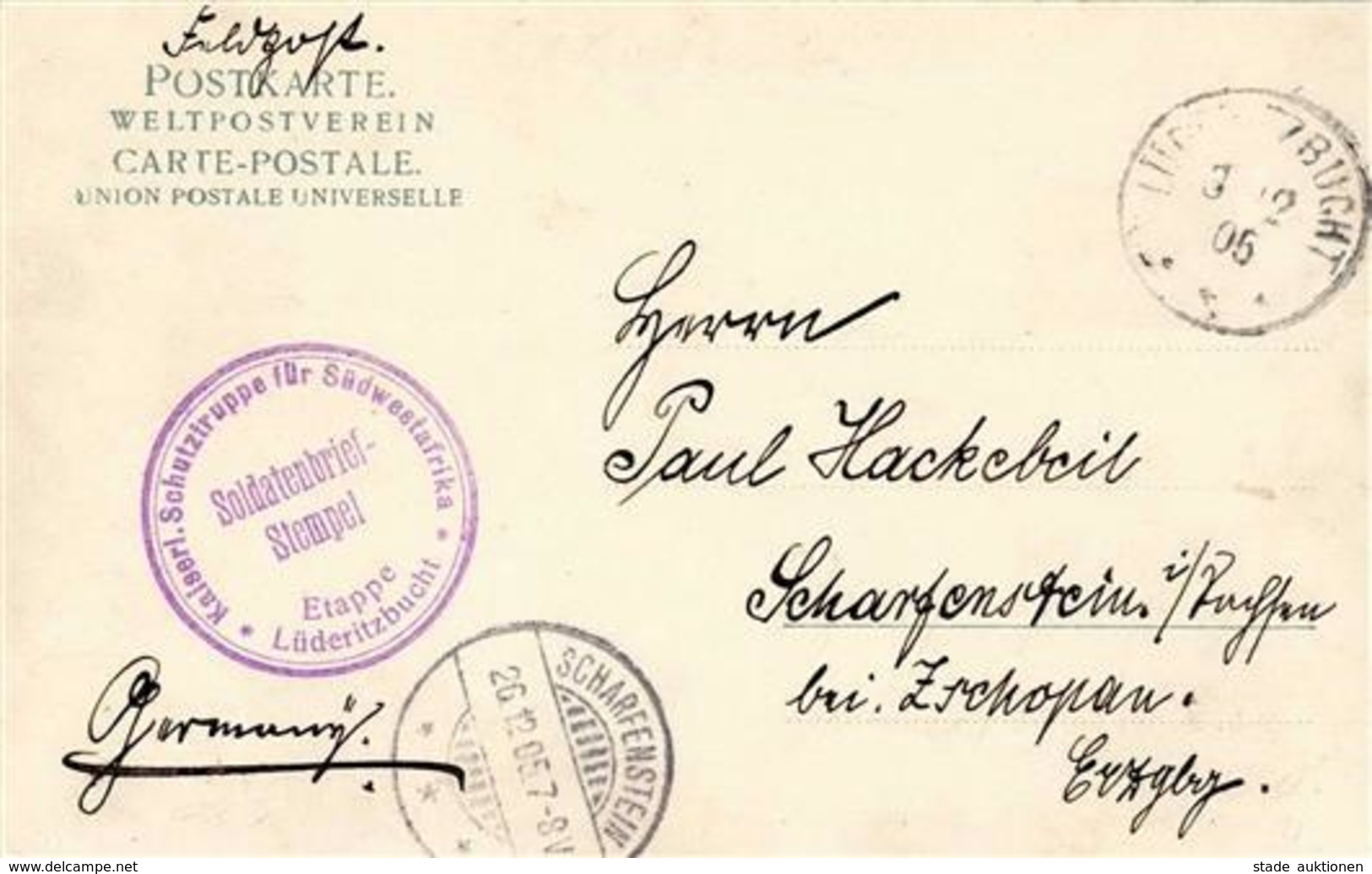 Kolonien Deutsch-Südwestafrika Feldherreros Stpl. Lüderitzbucht 3.12.05 U. Soldatenbriefstempel Kaisl. Schutztruppe Etap - Geschichte