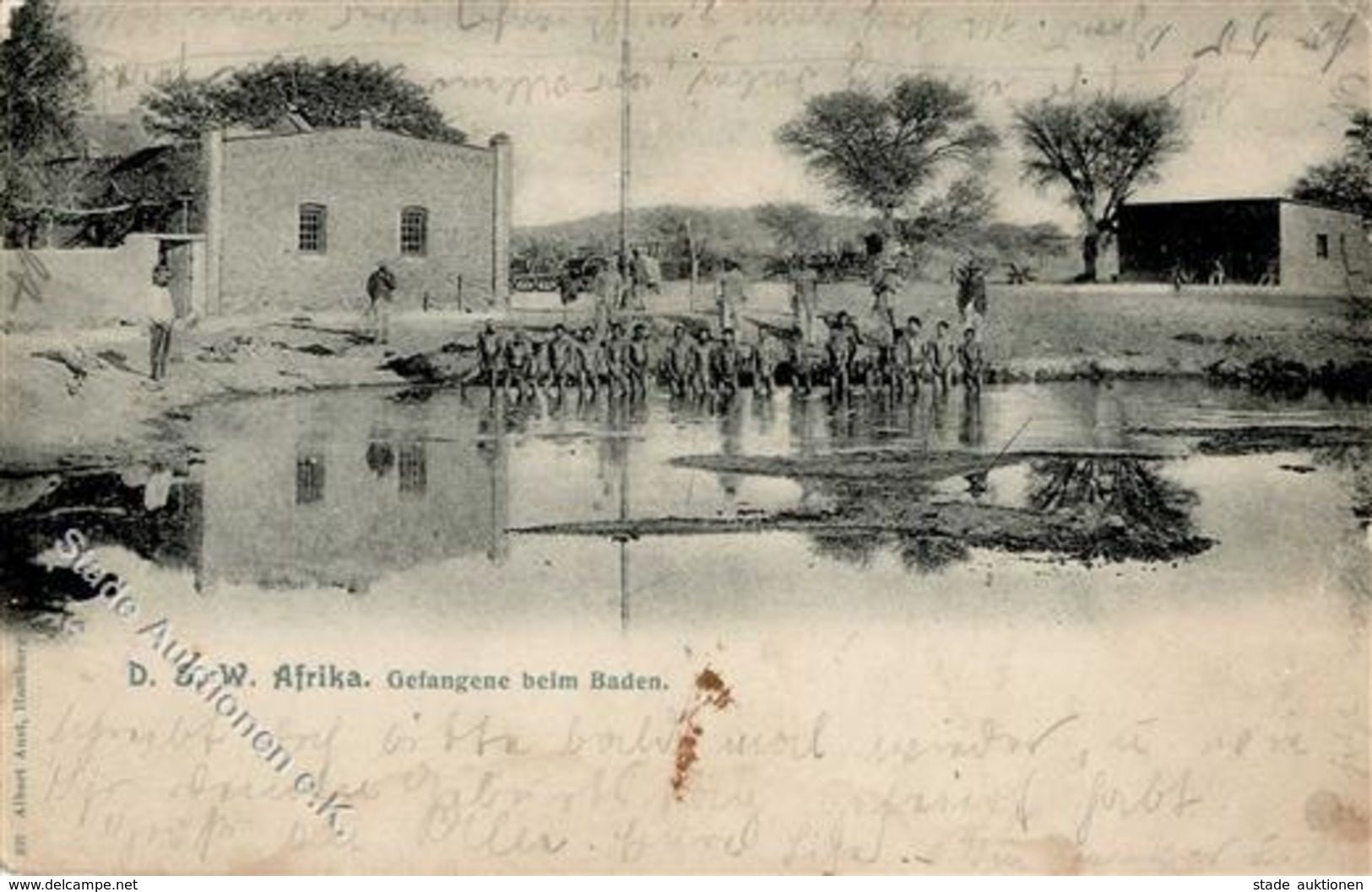 Kolonien Deutsch-Südwestafrika Gefangene Beim Baden Stpl. Windhuk 19.2.13 II (Eckbug, Fleckig) Colonies - Geschichte