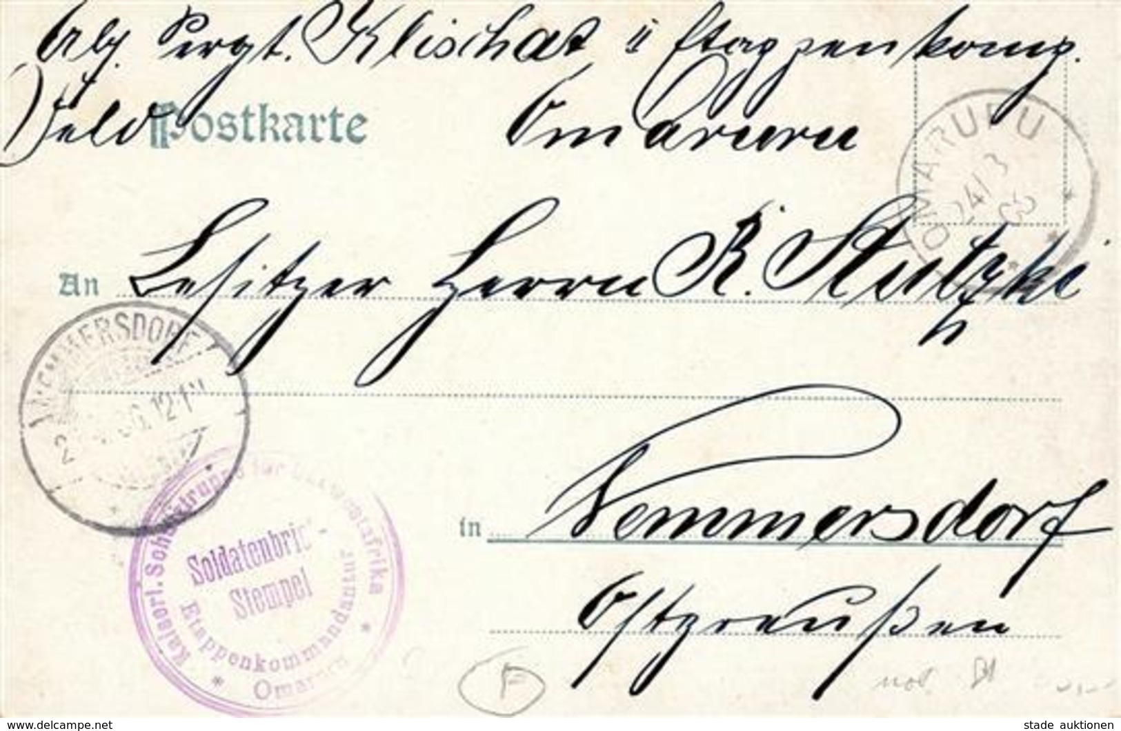 Kolonien Deutsch-Südwestafrika Soris Soris Lager Der 2. Ferlkomanie Stpl. Omaruru U. Soldatenbrief 1906 I-II Colonies - Geschichte