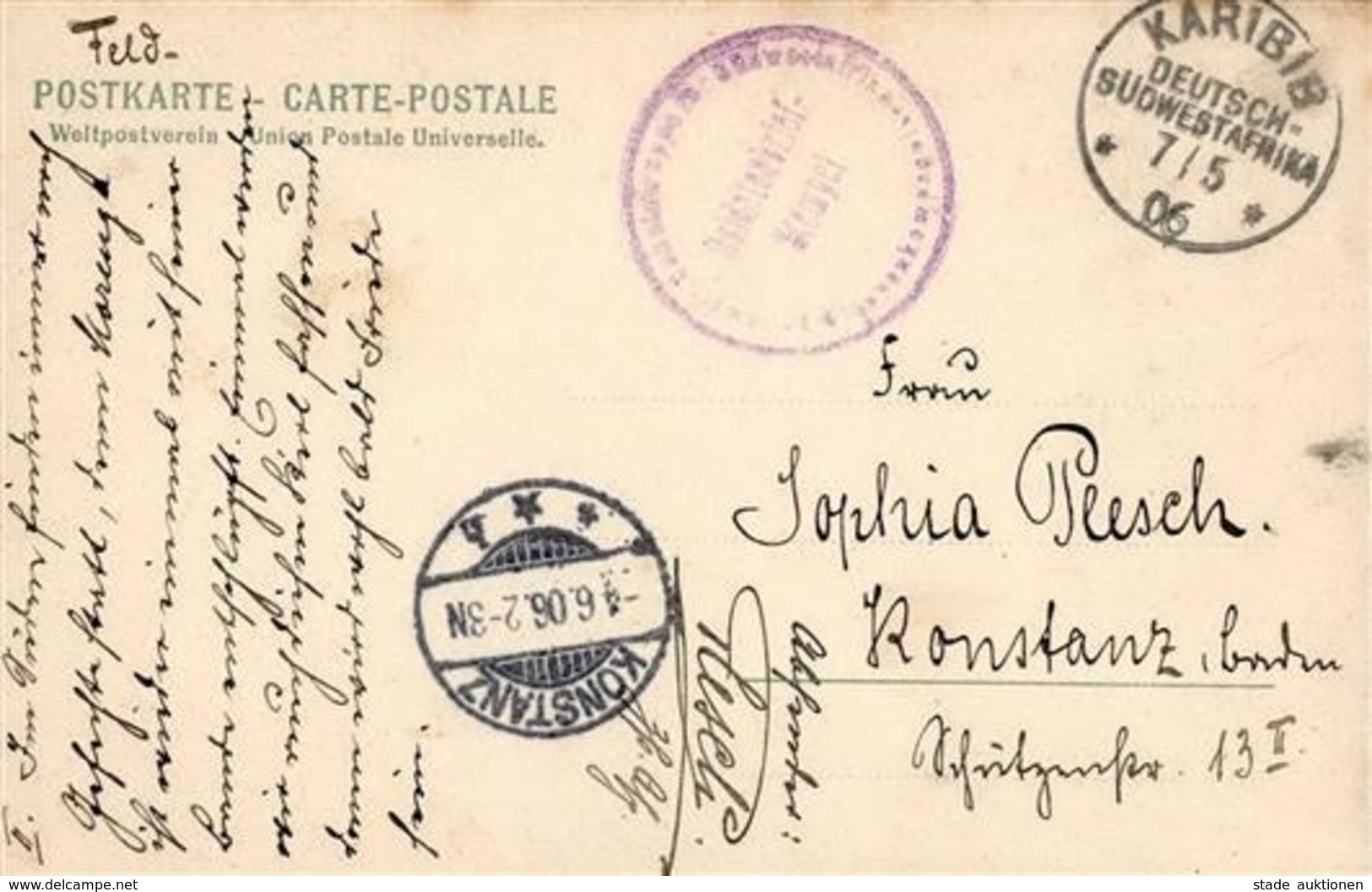 Kolonien Deutsch-Südwestafrika Verhandlung Mit Eingeborenen Stpl. Karibib 7.5.06 U. Soldatenbriefstempel I-II Colonies - Geschichte