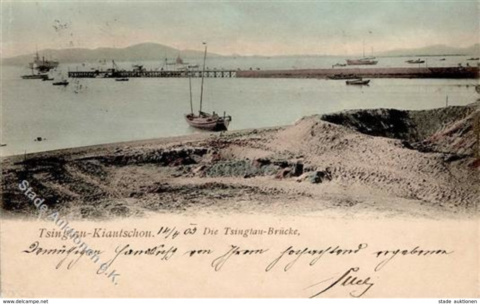 Kolonien Kiautschou Tsingtau Brücke Stpl. Tsingtau 15.4.03 I-II Colonies - Storia