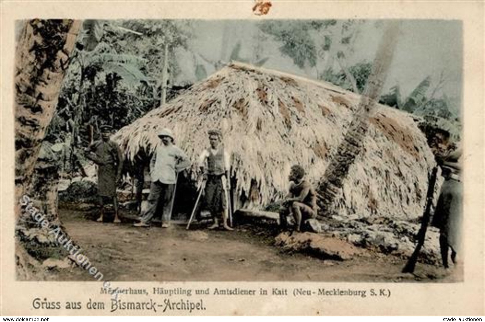 Kolonien Deutsch Neuguinea Männerhaus Häuptling U. Amtsdiener In Kait I-II (fleckig) Colonies - Storia