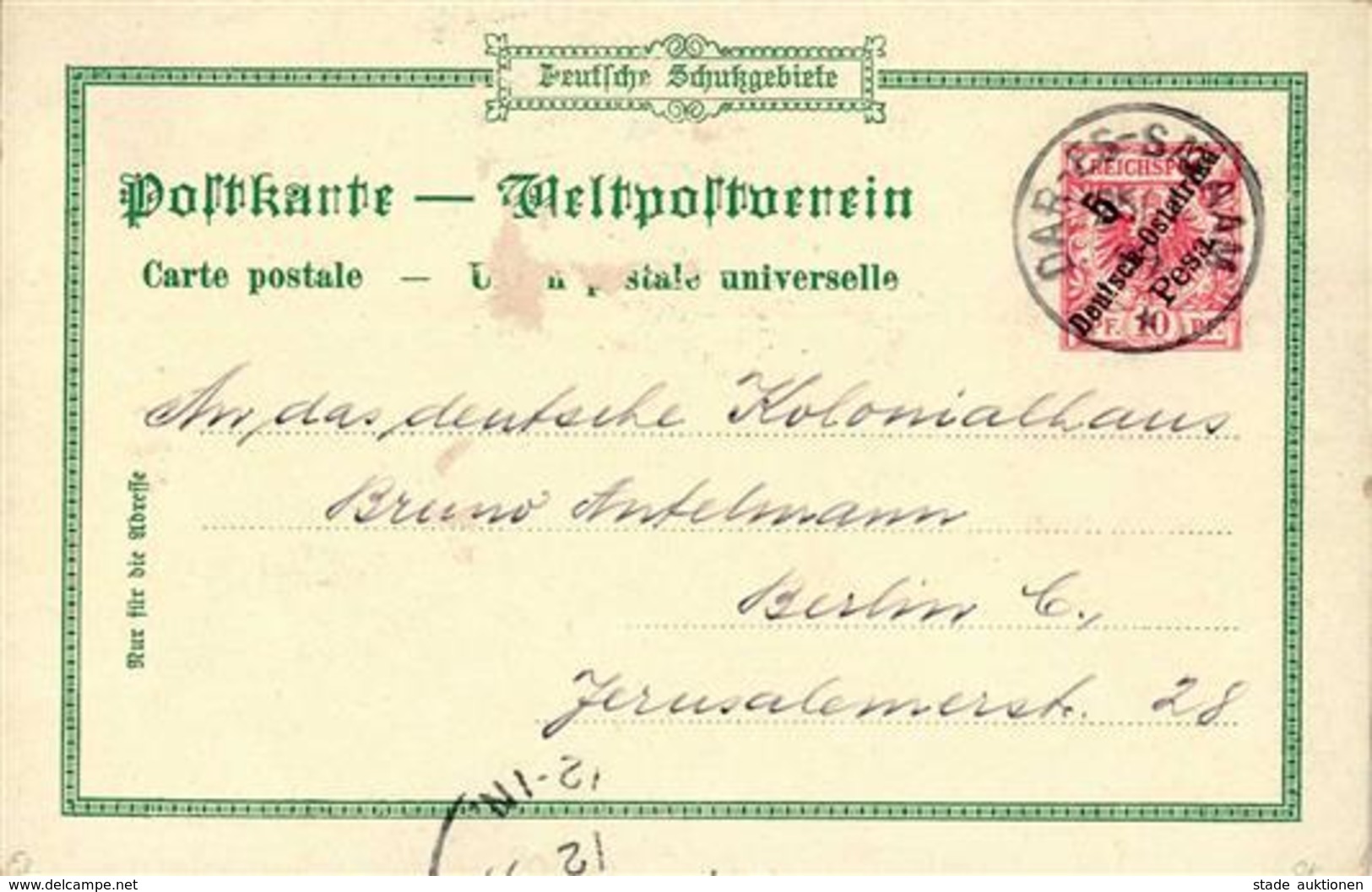 Deutsche Kolonien Ostafrika 1899 Privatganzsache PP 2 F3 Gruss Aus Kilwa Von Dar-es-salaam Nach Berlin Abschürfung Colon - Storia